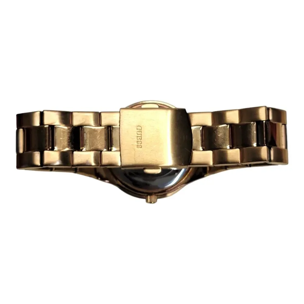 Guess Waterpro Womens Watch Rose Gold Tone Baguette Crystal Bezel Day Date